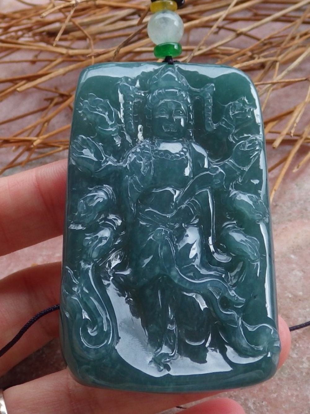 Certified Natural A Jade jadeite 1000 Hand Guanyin Kwan Yin God Pendant Necklace